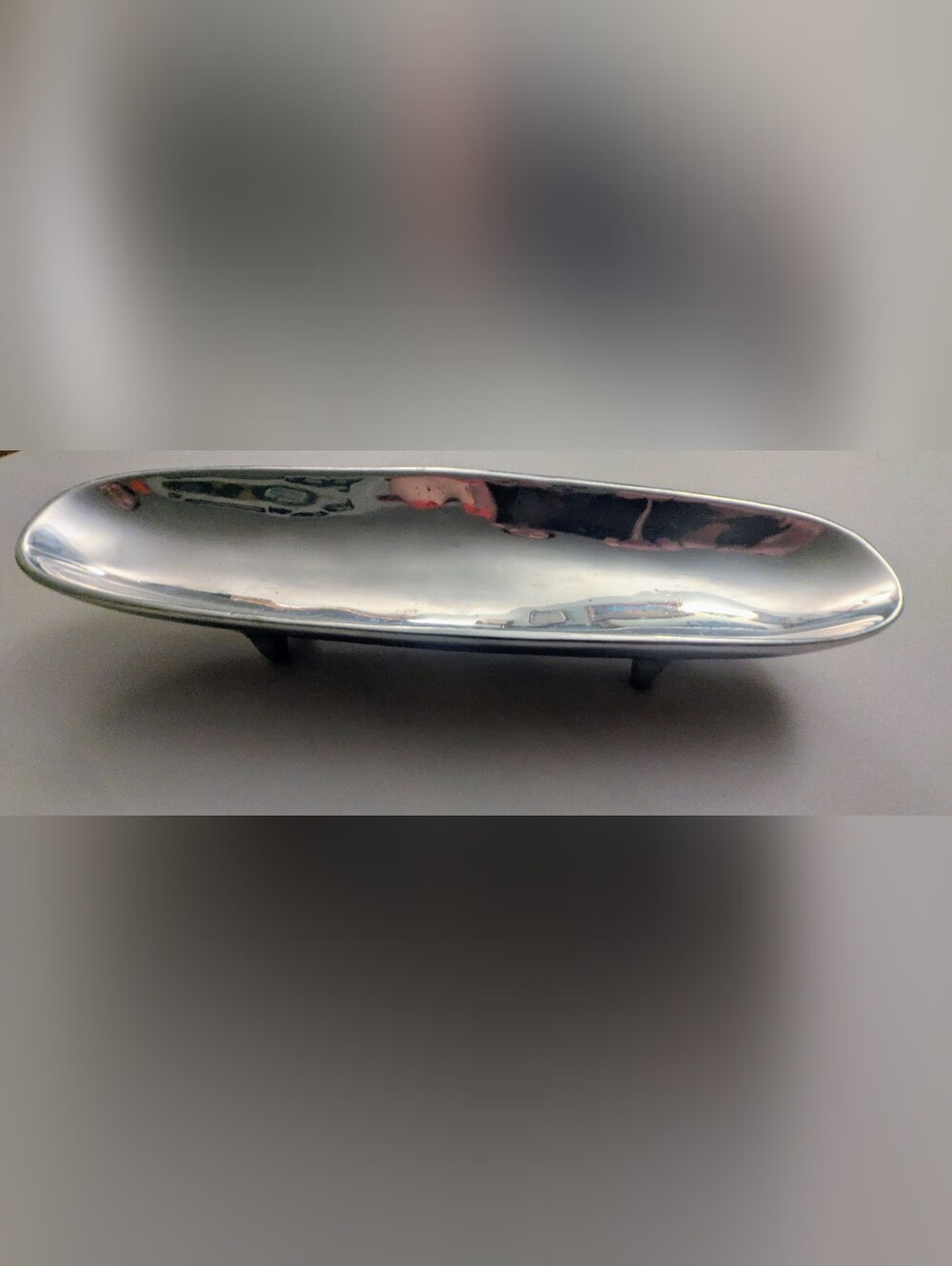 Silver Tone Metal Footed Serving Boat Tray 12.5" x 3.5" x 1.75"
